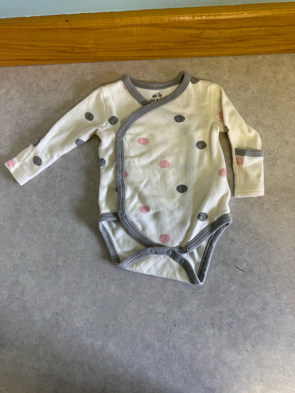 Asher & Olivia Baby Bodysuit 3M White Gray Pink Polka Dot Long Sleeve Side Snap